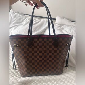 Louis Vuitton Brown Damier Ebene Tote with Red Interior